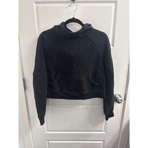 Lululemon Scuba Oversized Cropped Hoodie Black Varsity Logo LW3IBPS XS/S